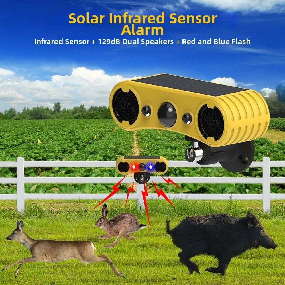 129Db Solar Sound Light Motion Sensor Alarm Built in 13Different Siren LED Lamp Solar Infrared Induction Alarm