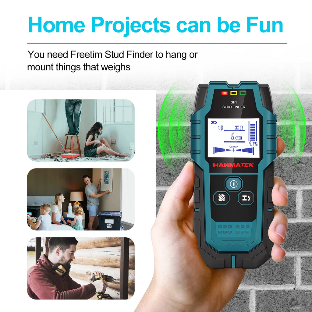 HANMATEK SF1 Stud Finder Wood Studs Metal Detection of Live Cable Metal Depth Measurement Finder Wall Detector Scanner