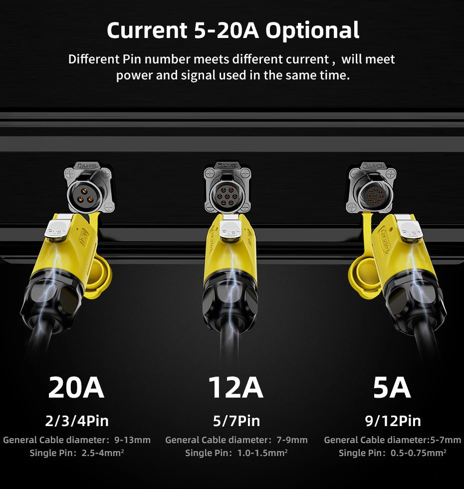 CNLINKO LP20 IP68 Waterproof Circular Heavy Duty Connector 2-12Pin Male/Female Set for Outdoor LED Lighting & Industrial Power