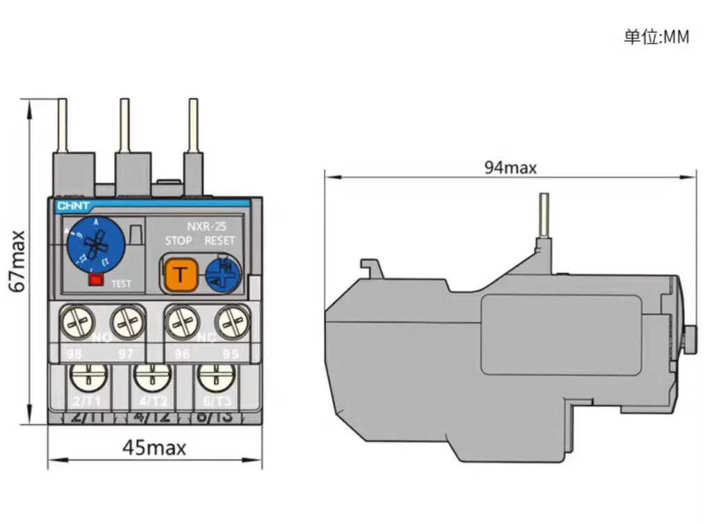CHINT Relay NXR-25 0.63-1A 1.6-2.5A 2.5-4A 9-13A 17-25A Thermal Overload Relay for NXC Series AC Contactor