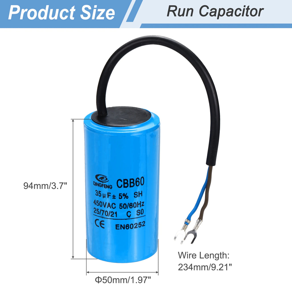 1/2Set CBB60 25-70uF Running Capacitor AC 450V 2 Wires 50/60Hz for Air Compressor Motor Washing Machine Refrigerator Motor Start