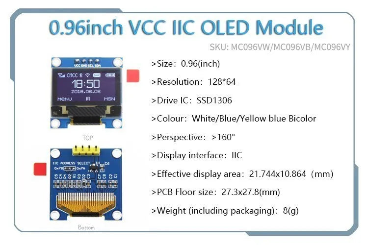 White Word OLED Series 0.91/0.96/1.3 Inch OLED Display Module IIC I2C SPI 128X64 I2C SSD1306 12864 LCD for Arduino