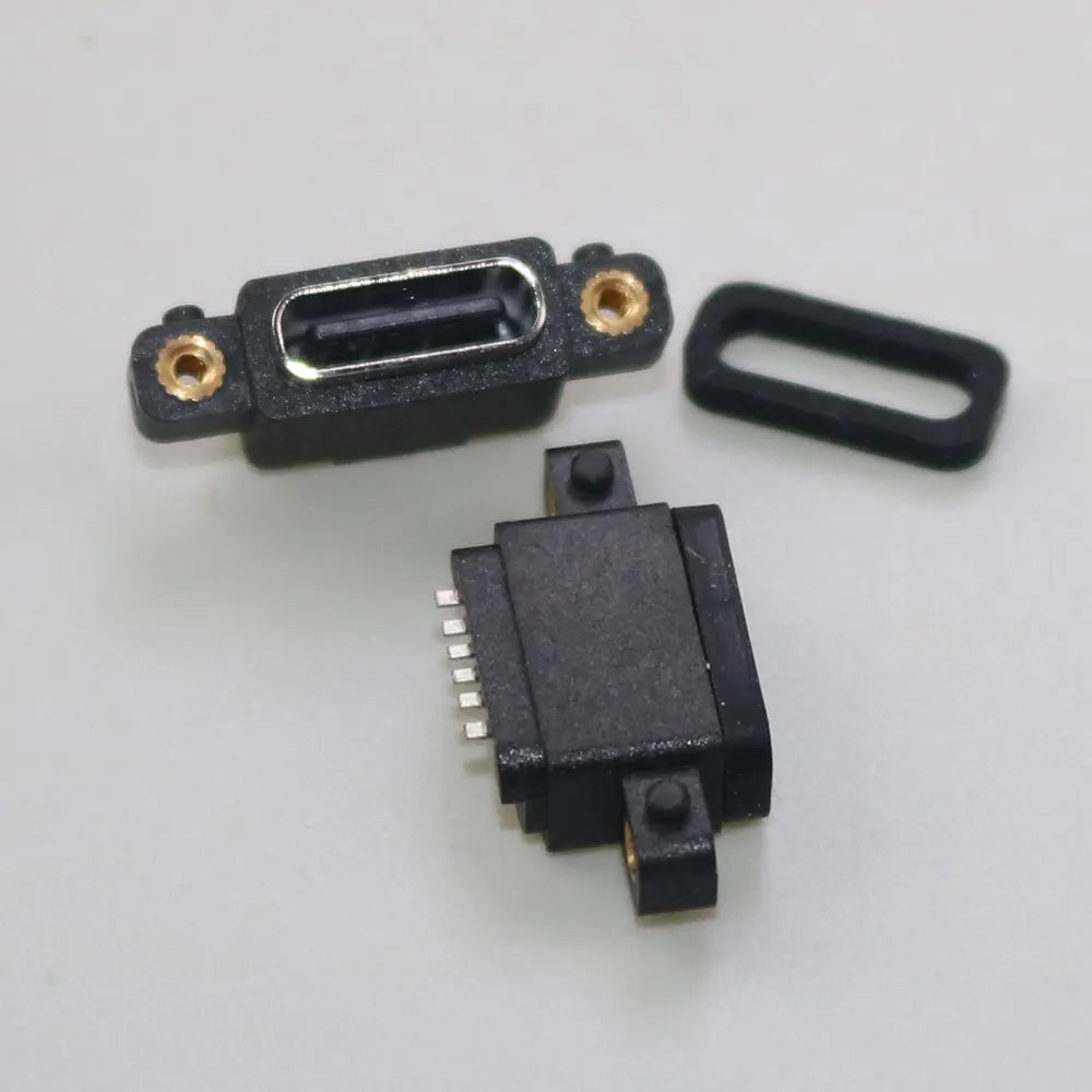USB 3.1 Connector Type C 6Pin 6 Welding Wire Female Waterproof Female Socket With Screw Hole Rubber Ring Fast Charging Port