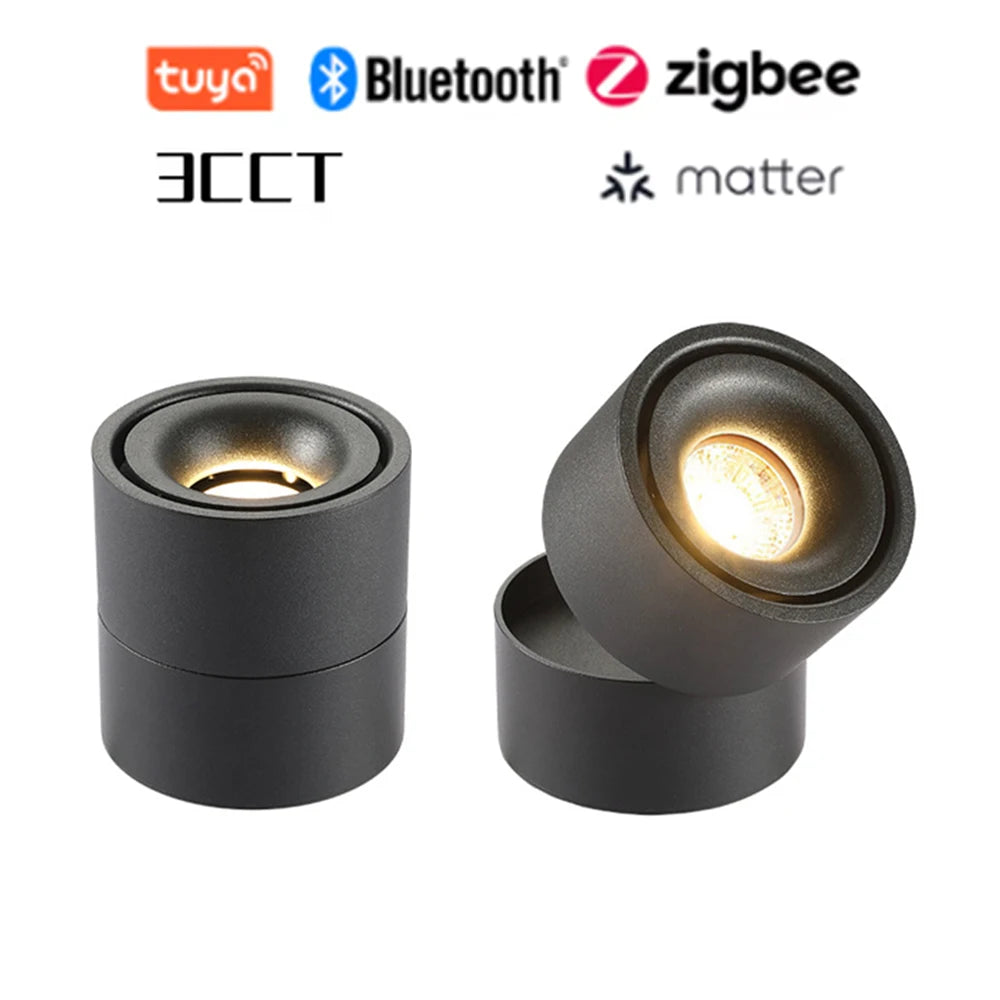 LED Surface Mounted Ceiling Light, 3CCT TUYA Bluetooth/Zigbee Matter Smart Spotlight Dimmable AC110V 220V Indoor Lighting