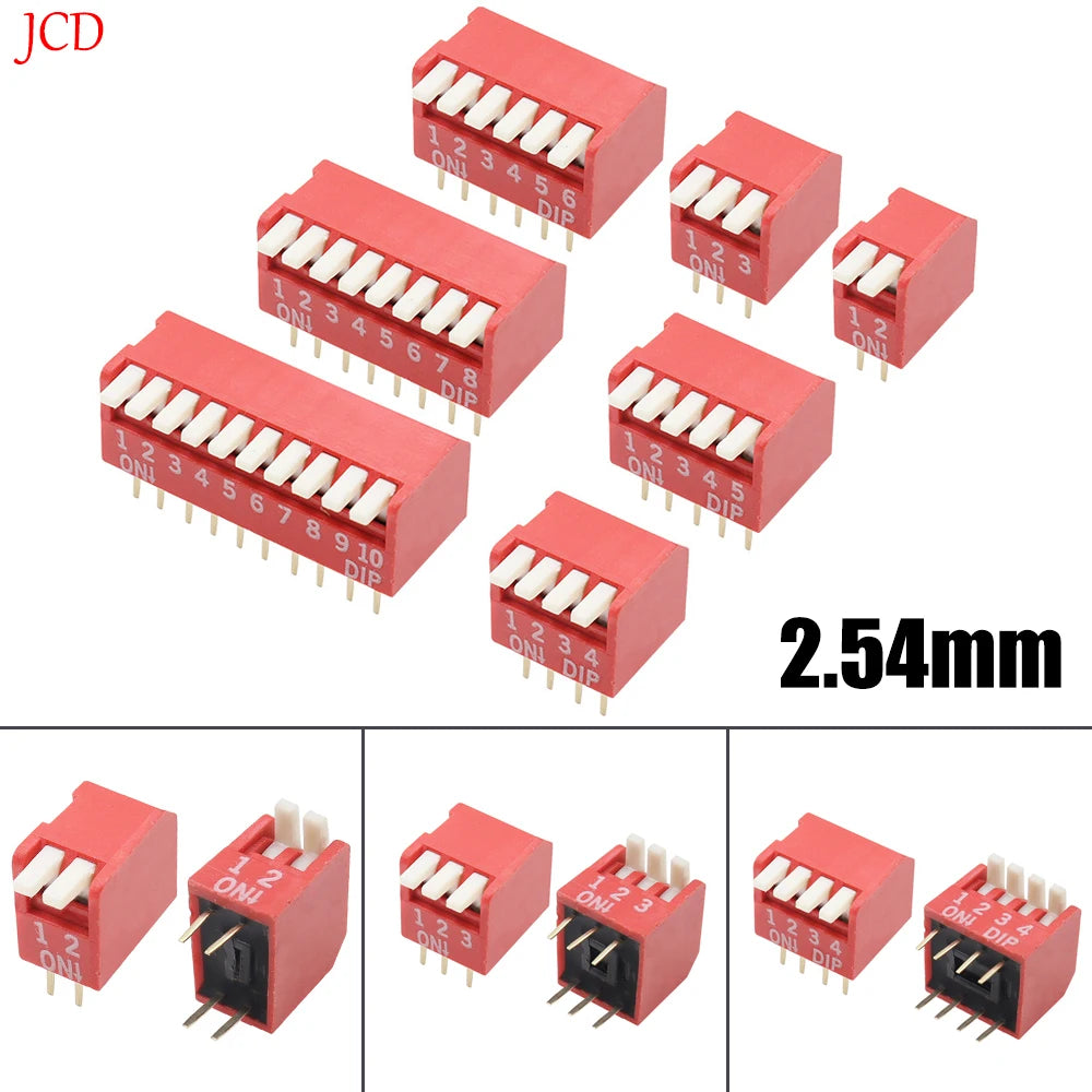5PCS Piano Type 2.54MM DIP Switch DP 2P/3P/4P/5P/6P/7P/8P/10P/12P bit 2.54mm DIP Switch Red Right Angle Side Position
