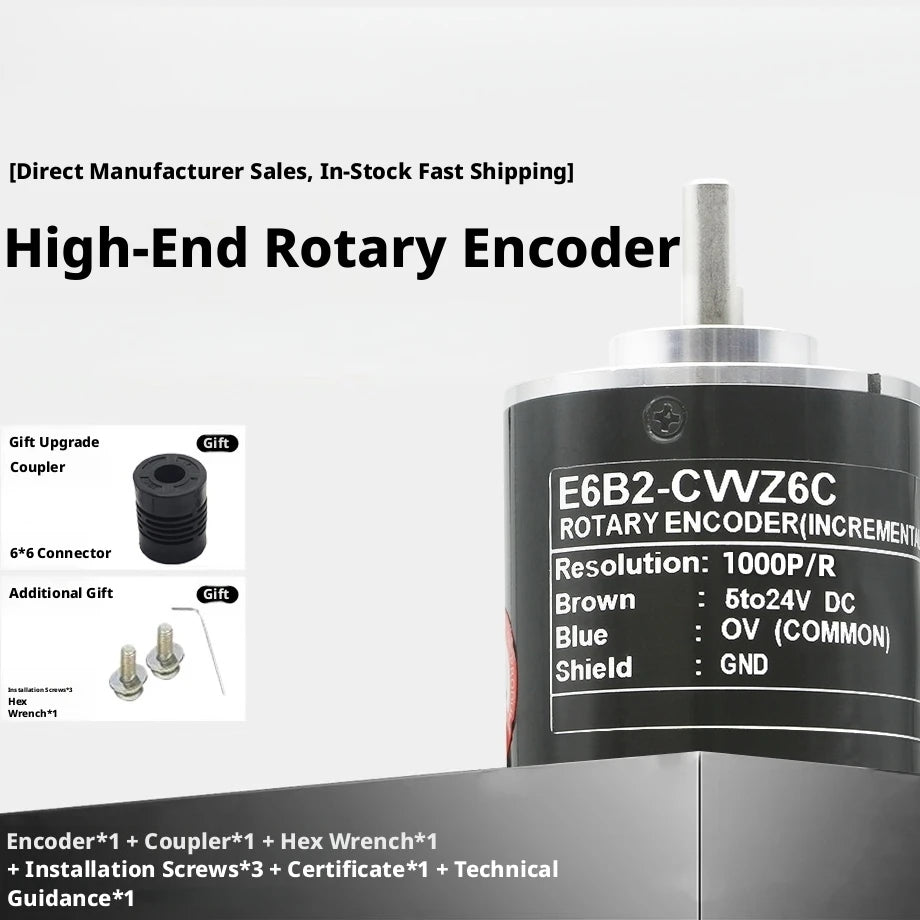 Industrial Rotary Encoder: 1000 P/R, Incremental, 5-24V DC, IP50, Sealed Bearing, ABS, for CNC/Robot/Automation