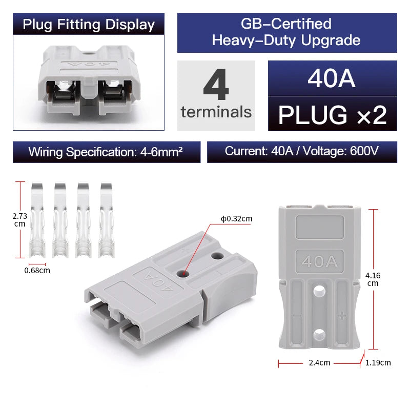 2pcs Quick Connector 40A 50A 120A 175A 350A Car Battery Power Plug 2P 600V High Current Electrical Wire Connectors