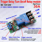 Time Delay Relay Module Circuit  Timer Control Switch DC 12V 24V 30A Adjustable Conduction