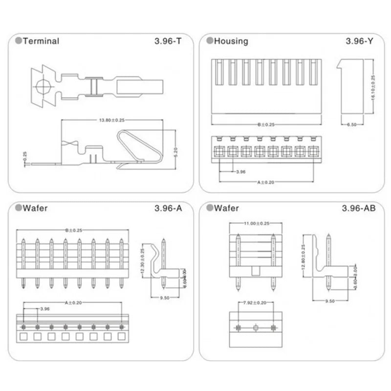 5 Sets 3.96mm CH3.96 Connector Kit (2/3/4/5/6/7/8/9/10P) - Straight & Bent Pin Headers, Sockets, Plugs & Terminals Included