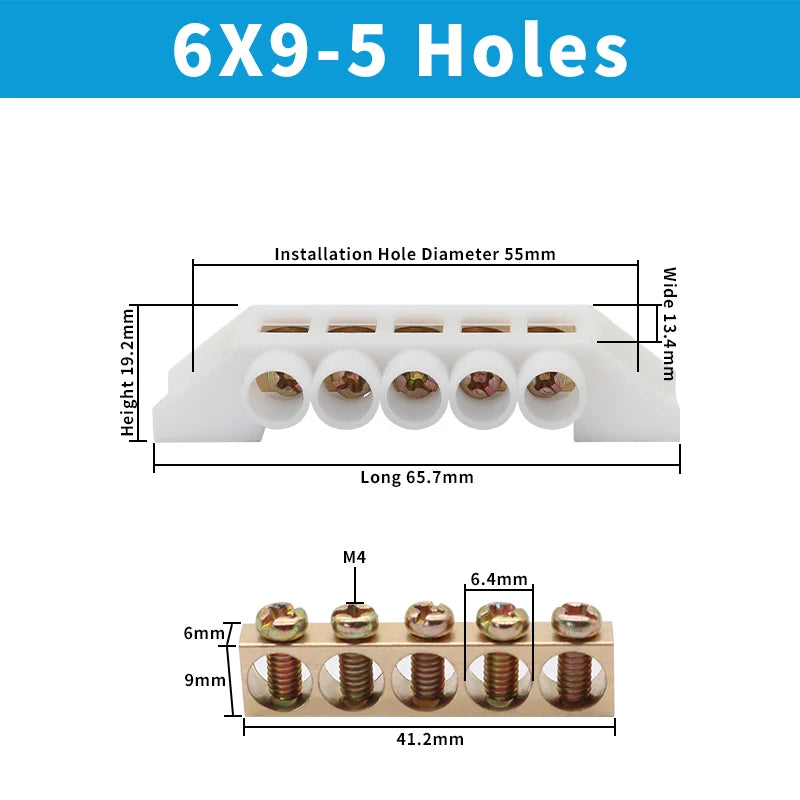 OMCH Terminal Bar 7x10 9x14mm Brass Ground Neutral Block High Conductivity Bridge Connector for Power Distribution Cabinet