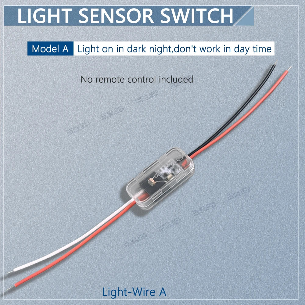 Light Sensor Switch Auto on Off Photocell Street Light Switch 5A Photo Control Photoswitch Sensor with Remote Control 3.7V-24VDC