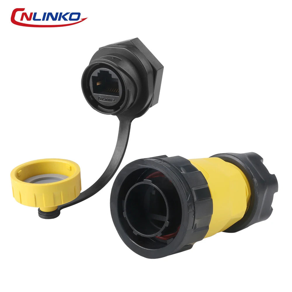 CNLINKO YM20 PBT Waterproof IP68 Circular RJ45 Connector 8P8C CAT6 Bayonet Lock for Outdoor & Indoor CCTV Ethernet Network