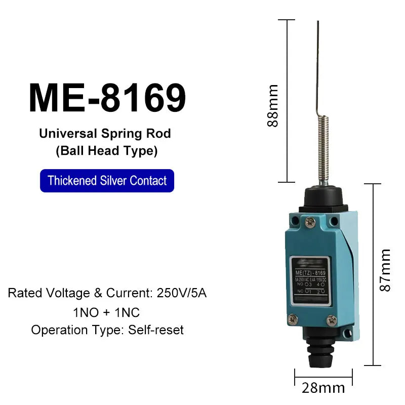 ME-8108 ME-8104 ME-8107 ME-8111 ME-8112 ME-8166-8169 Limit Switch Rotary Adjustable Roller Lever Arm Travel Switch AC250V NO NC