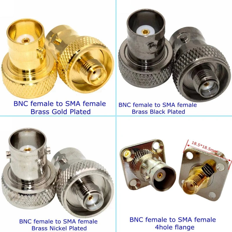 2PCS SMA To BNC Q9  Male Female Disc RF Adapter Center Flange&Bulkhead Connector 50ohm Wire Terminals Brass Nickel Plating