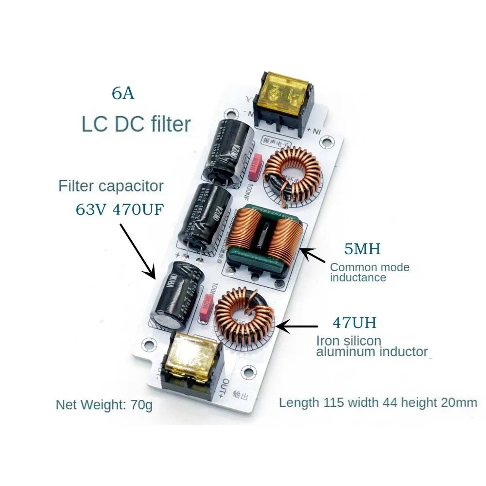 6A 12A EMI Filter DC LC Electromagnetic Interference EMC 12V 15V 24V Audio Digital Amplifier Car Switching Power Ripple Filter