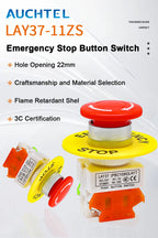 LAY7-11ZS Mushroom Head Emergency Stop Self-locking Button Switch Control Aperture Emergency Stop BButton LAY37