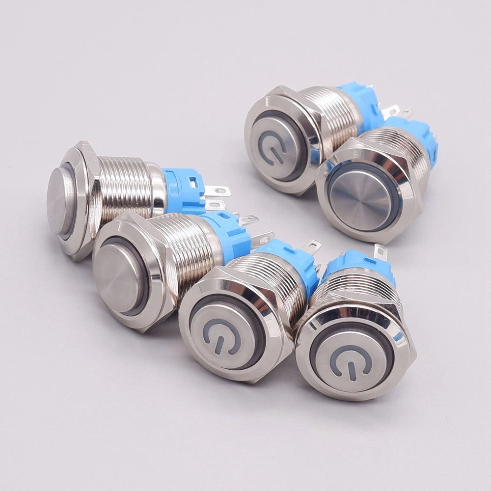 16mm 19mm 22mm Metal Power Supply Switch Push Button PC Pulsador Car Engine Backlit 3v 6v 12v 24v 220v Momentary Start Stop LED