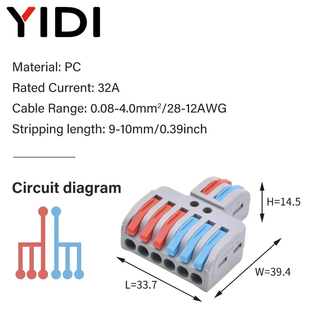 5pcs/lot Splitter Cable Push-in Lever Connection Terminal Block 1 In Multiple Out Combined Compact Quick Splice Wire Connector