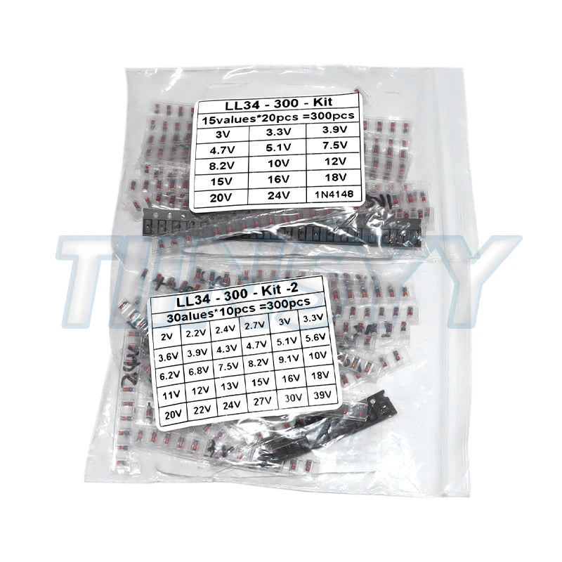 300PCS SMD LL34 Zener Diode Kit 0.5W 1/2W 3V-24V 2V-39V SMD Diode Set 1N4148
