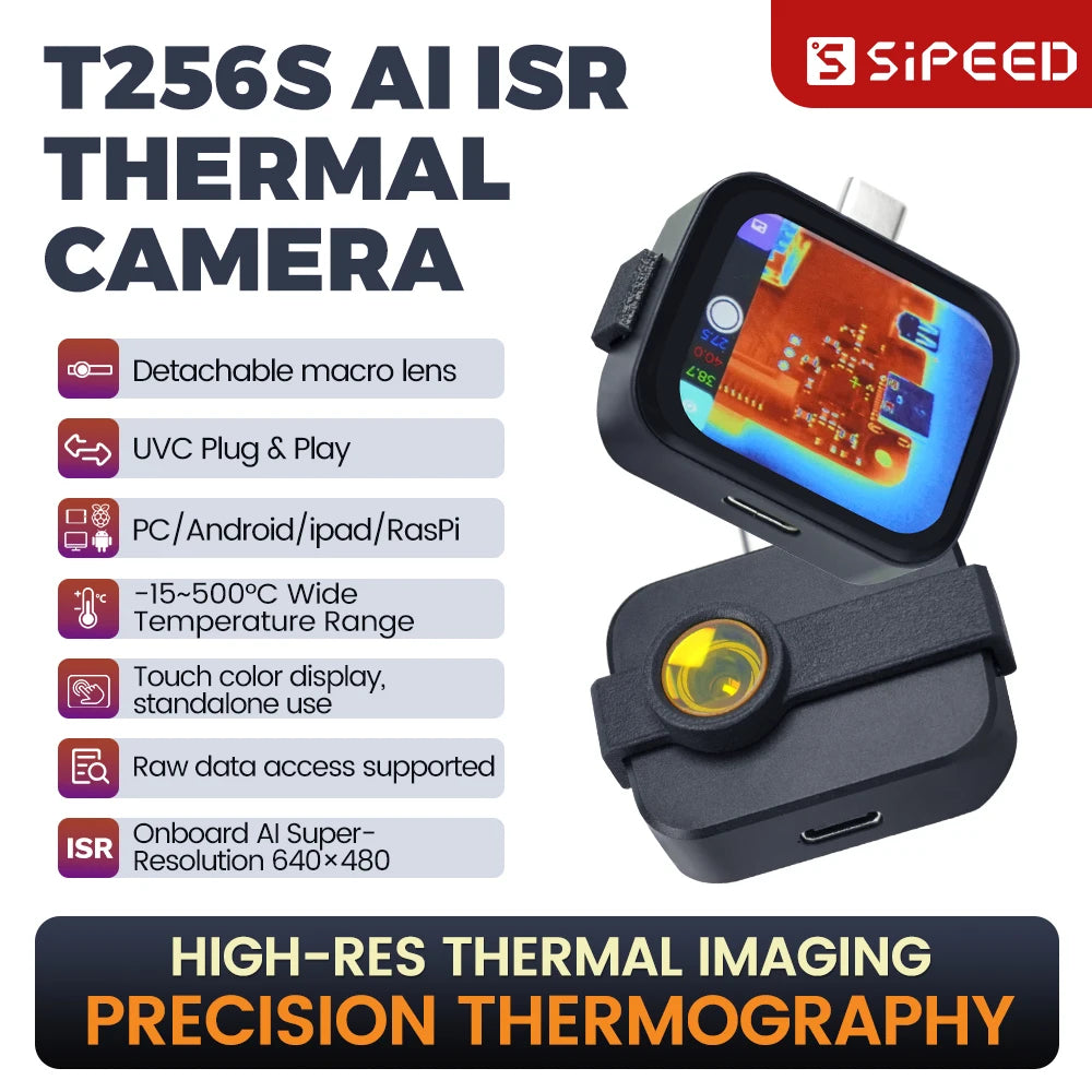 Sipeed T256S Thermal Imager Camera AI ISR Inspection Repair Thermographic Compatible with Any USB-C iOS & Android Device Raspber