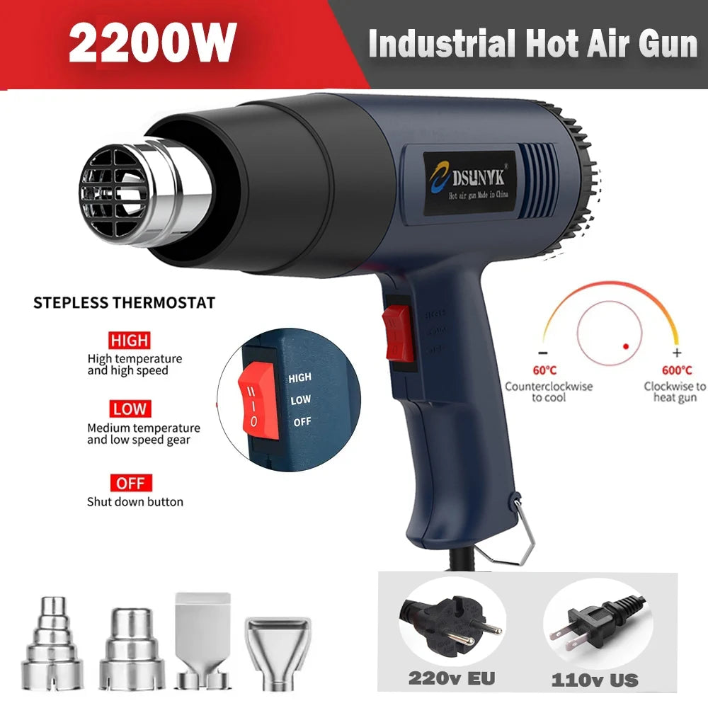 2000W Industrial Electric Hot Air Gun Digital Display Car Film Heat Gun Air Dryer for Soldering Thermal Blower Shrink Wrapping