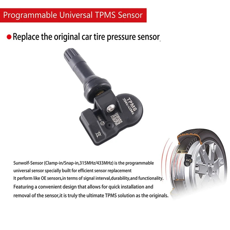 4Pcs Programming MX Sensor TPMS Tire Pressure Monitor Sensor 315MHZ 433MHZ Universal 2 in 1 Repair Tool for-Autel Black