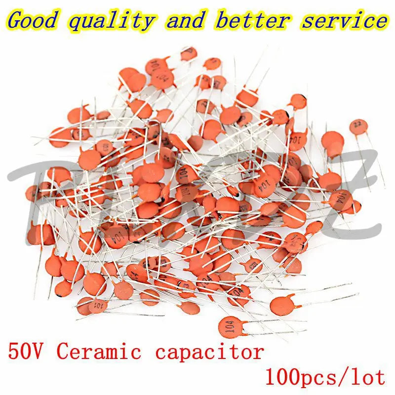 100pcs Ceramic capacitor 50V 1pF ~ 100nF 0.1uF 104 4.7PF 10PF 22PF 33PF 47PF 100PF 101 220PF 221 330PF 470PF 1NF 103 47NF 473