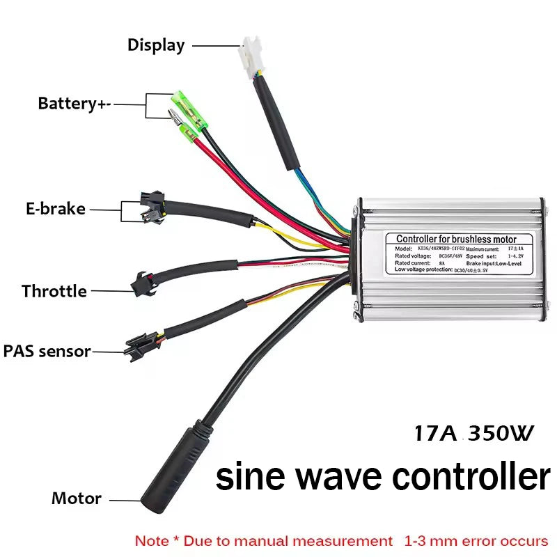 KT Brushless Controller 36V 48V Electric Bike 250W 350W Sine Wave Hall Sensor 15A 17A 6 Mosfet E-bike Scooter Controller Parts