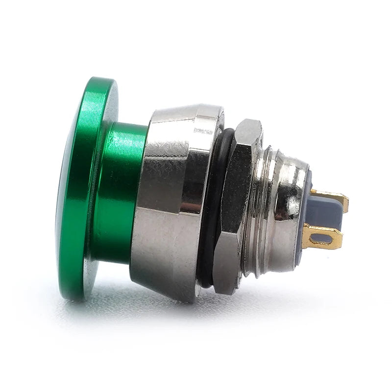 Metal Push Button Switch 12mm Waterproof Momentary Self Reset without Fixation Mushroom Head Switch Oxidation Green 1A 1NO 2pins