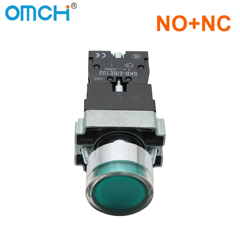 OMCH Button Switch Self Reset SKB2 Small Mushroom Head Emergency Stop 22mm Knob Key Start Inching Power On