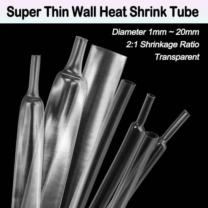 2/5/10m Super Thin Wall Soft Shrinkable Tube Transparent 1mm ~ 20mm  2:1 Heat Shrink Tube Earphone Line Audio Cable Sleeve Wrap