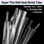 2/5/10m Super Thin Wall Soft Shrinkable Tube Transparent 1mm ~ 20mm  2:1 Heat Shrink Tube Earphone Line Audio Cable Sleeve Wrap