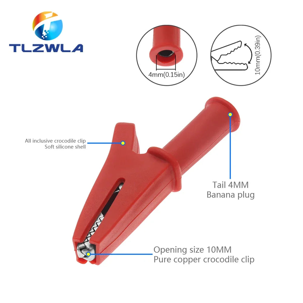 5PCS Pure Copper Insulated Test Alligator Clip 10MM Opening With 4MM Jack Safety Crocodile Clamps For Banana Plug Or Welding