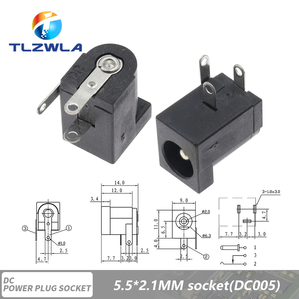 10Pcs DC Connectors 5.5x2.1mm 3.5x1.3mm DC Power Plug Male Female Jack Socket Nut Panel Mount DC Power Adapter Connector 5.5*2.1