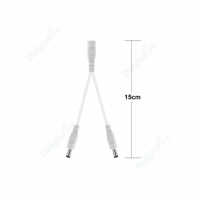 DC Power 1 Female to 2 Male 5.5mm x 2.1mm Barrel Plug Y Splitter Adapter Splitter Cord for Surveillance Camera LED Strip Light