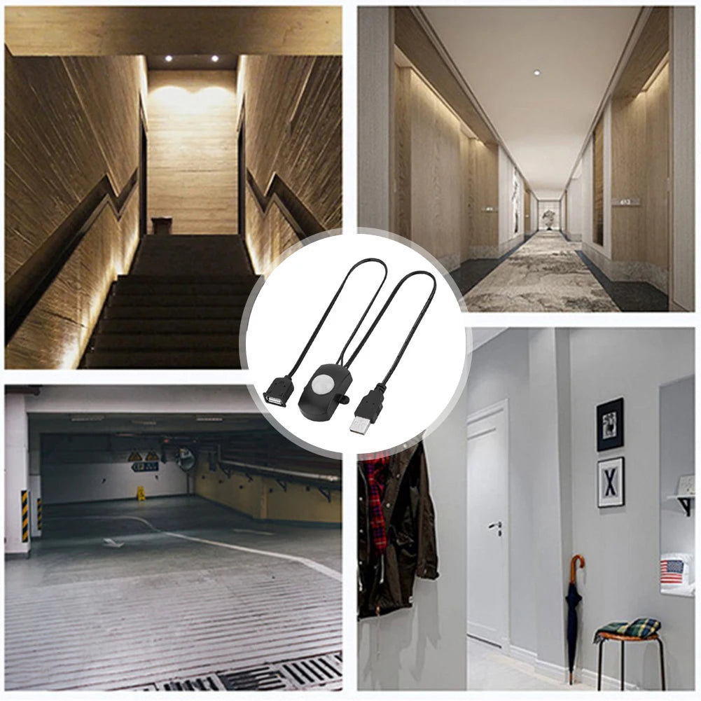 Mini Corridor Switch USB Interface PIR Infrared Motion Switch Practical Portable Adjustable for Bathroom Basement