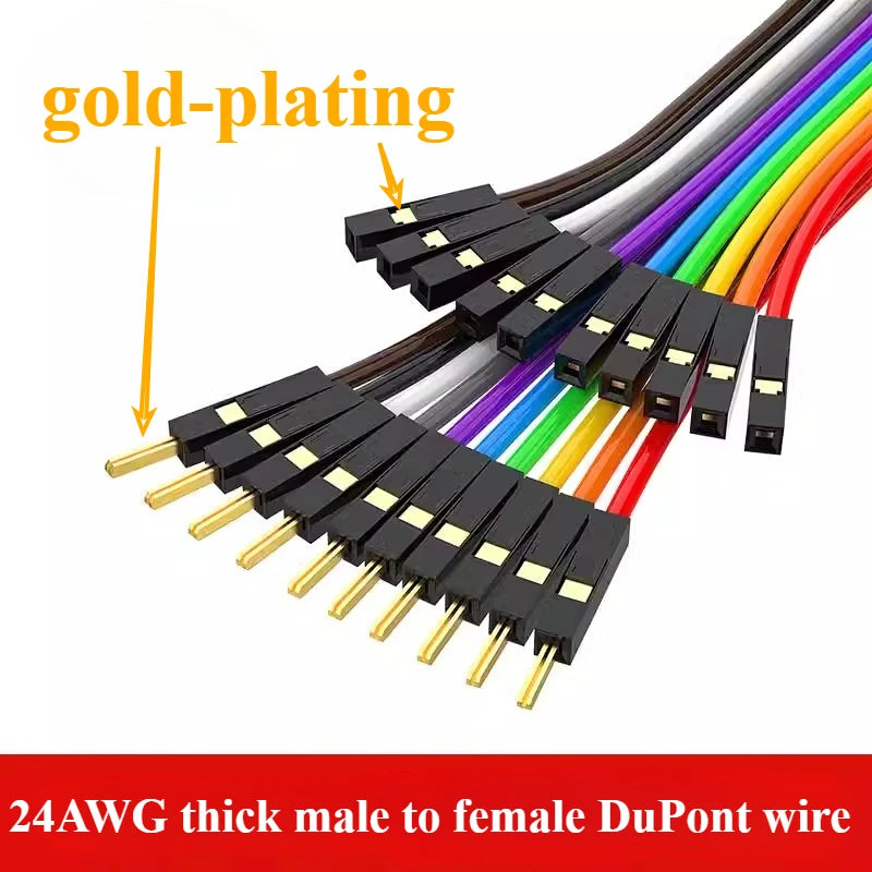 10PCS/lot Gold Plated Pure Copper Thickened DuPont Wire 24AWG Male to Female to Male Ribbon Wire DuPont Connector Wire 20cm/30cm