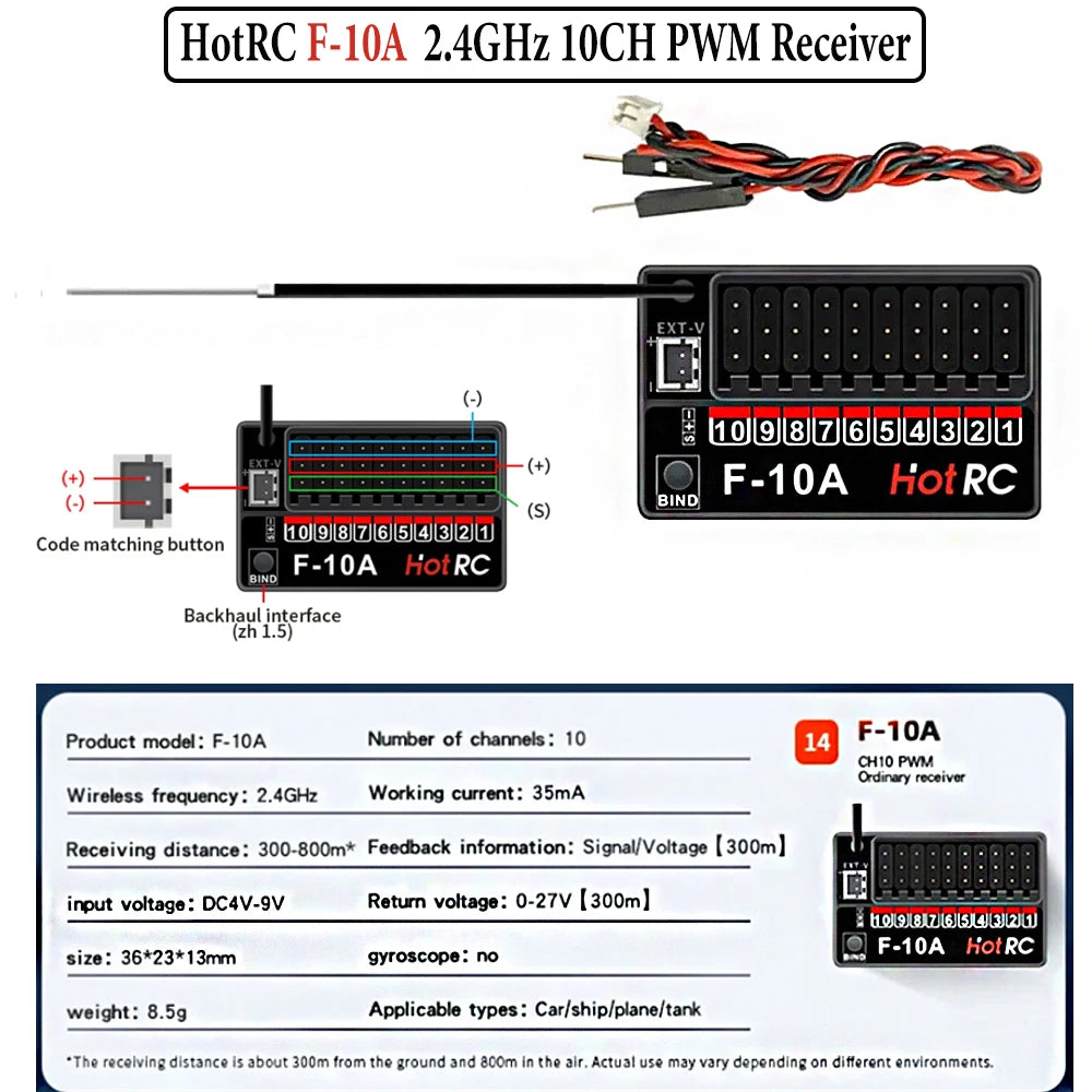 Hotrc  HT-10A/HT-8A HT10A 2.4Ghz 10CH/ 8CH  Remote Controller F-10A Receiver For RC Airaft Vehicle Boat Drone Accessories Parts