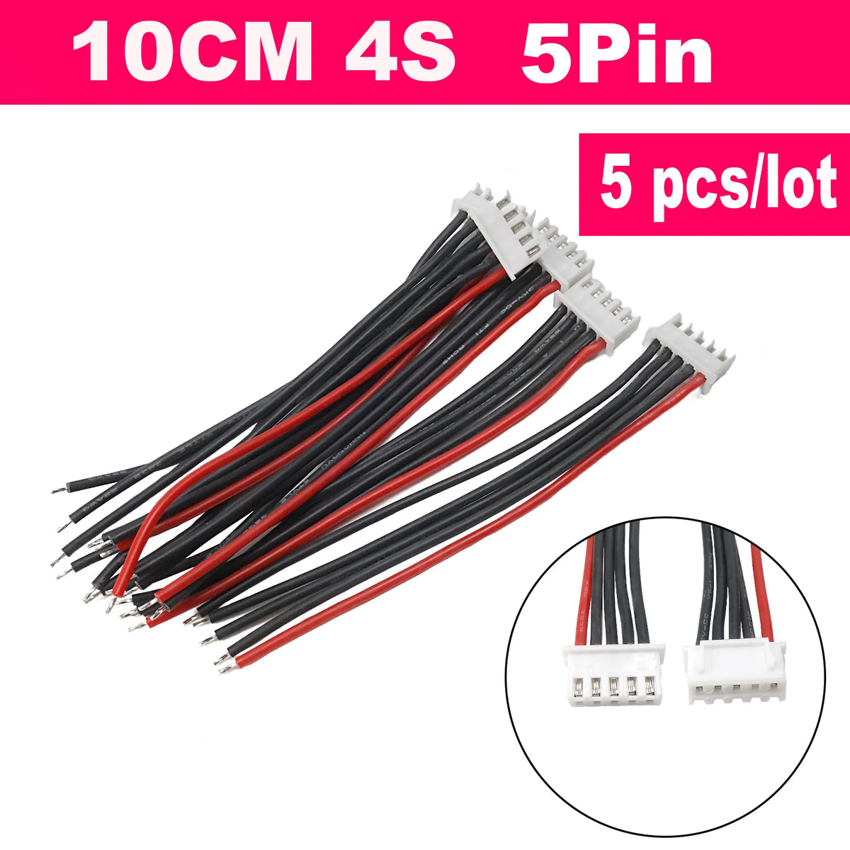5Pcs JST-XH Balance Charger Cable 1S 2S 3S 4S 5S 6S 7S 8S 22AWG Silicone Wire 10cm Female Plug Extension Cord RC Lipo IMAX B6