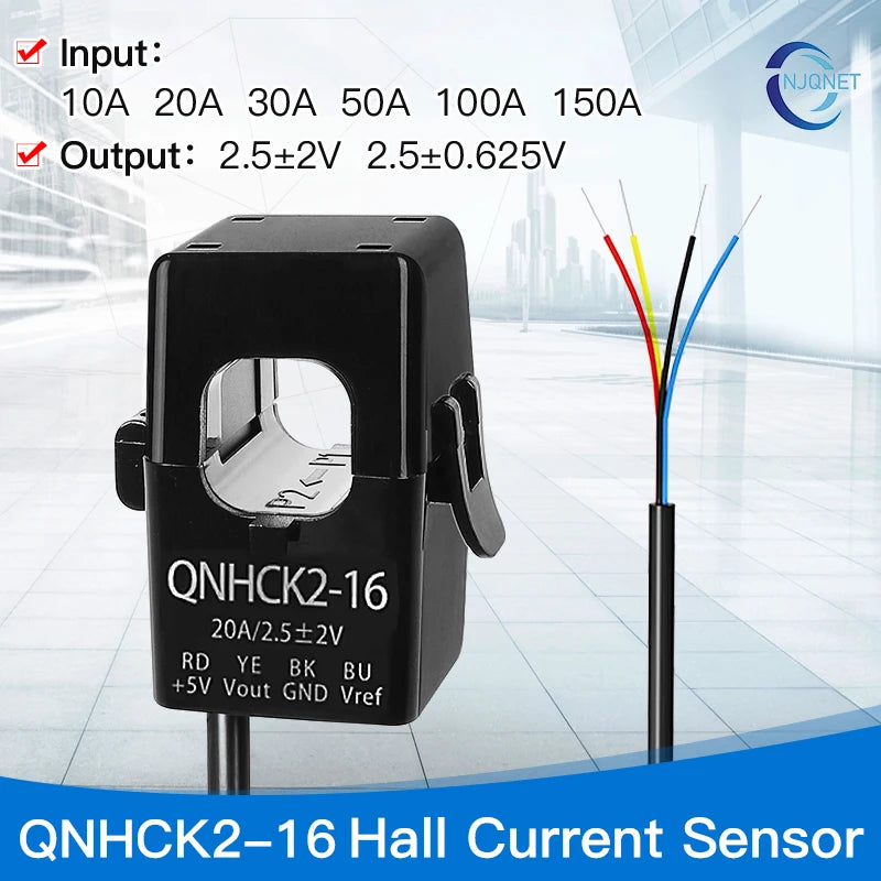 Hall Current Sensor QNHCK2-16 10A 20A 50A 100A 2.5±2V 2.5V 0.625V DC Split Current Transformer Clamp CT Current Transducer