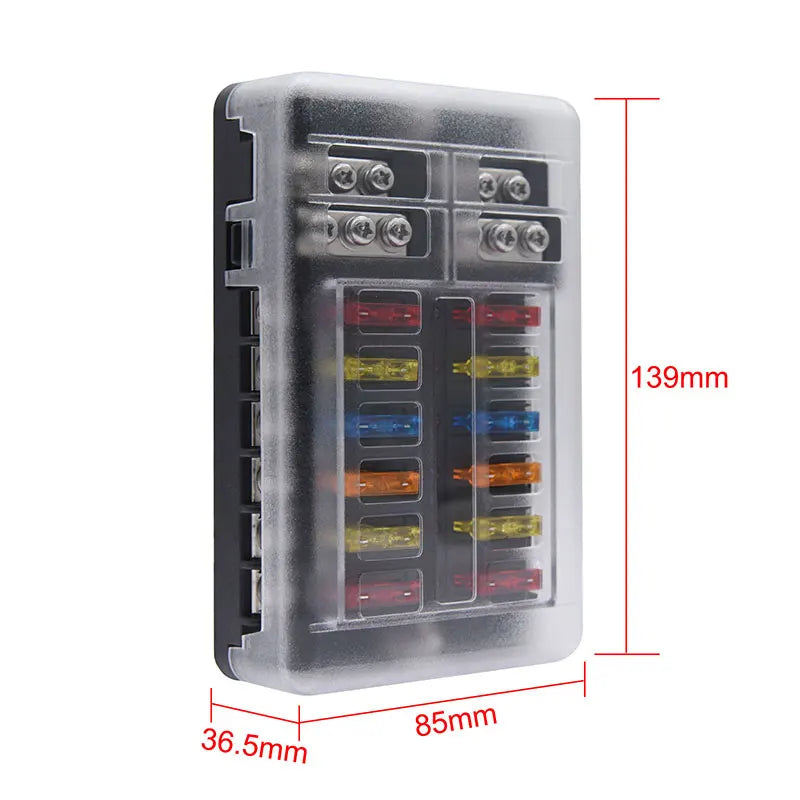 12 Way Fuse Box Holder With Blade Fuse Holder Block & Warning Indicator Car Boat Blade Fuse Box 12V 24V