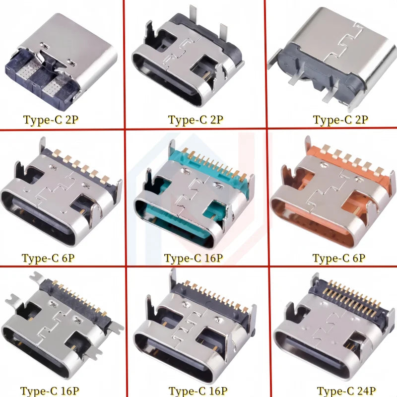 USB Connector Type C Female Charging Port Jack 2/4/6/16 Pin Type-C Socket PCB Soldering SMD SMT DIY Repair Type C Adapter