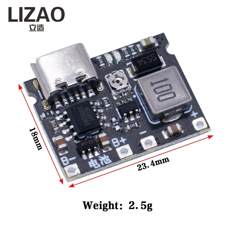 Type-C USB 18650 Lithium Battery Charger Board, 3.7V 4.2V 1A 5W TP4056 DC-DC Step Up Boost Module for DIY Electronic Projects