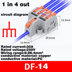 Fast Universal Compact Conductor Junction Box Spring Splice Terminal Block Push-in Wire Connector Cable Splitter 1 in 3/4 out