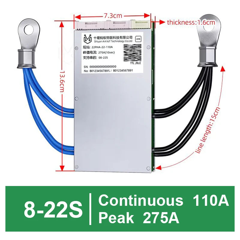 ANT BMS 8-22S 24-72V Smart BMS with BT UART App Control  for Lifepo4/Li-ion/LTO Free Software  40A 80A 110A 130A 170A 220A 340A