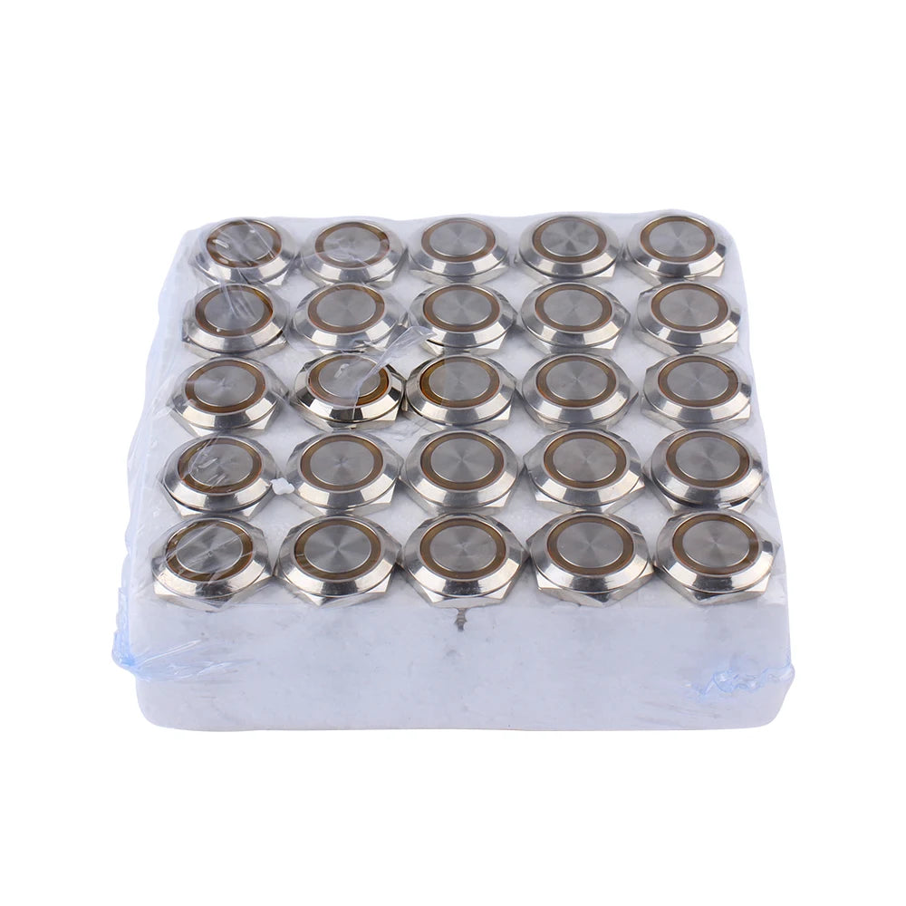 16mm Waterproof Metal Push button Switches With LED Light Flat Head 19mm Momentary self-Reset or Latching With Fixing 4Pins 12V