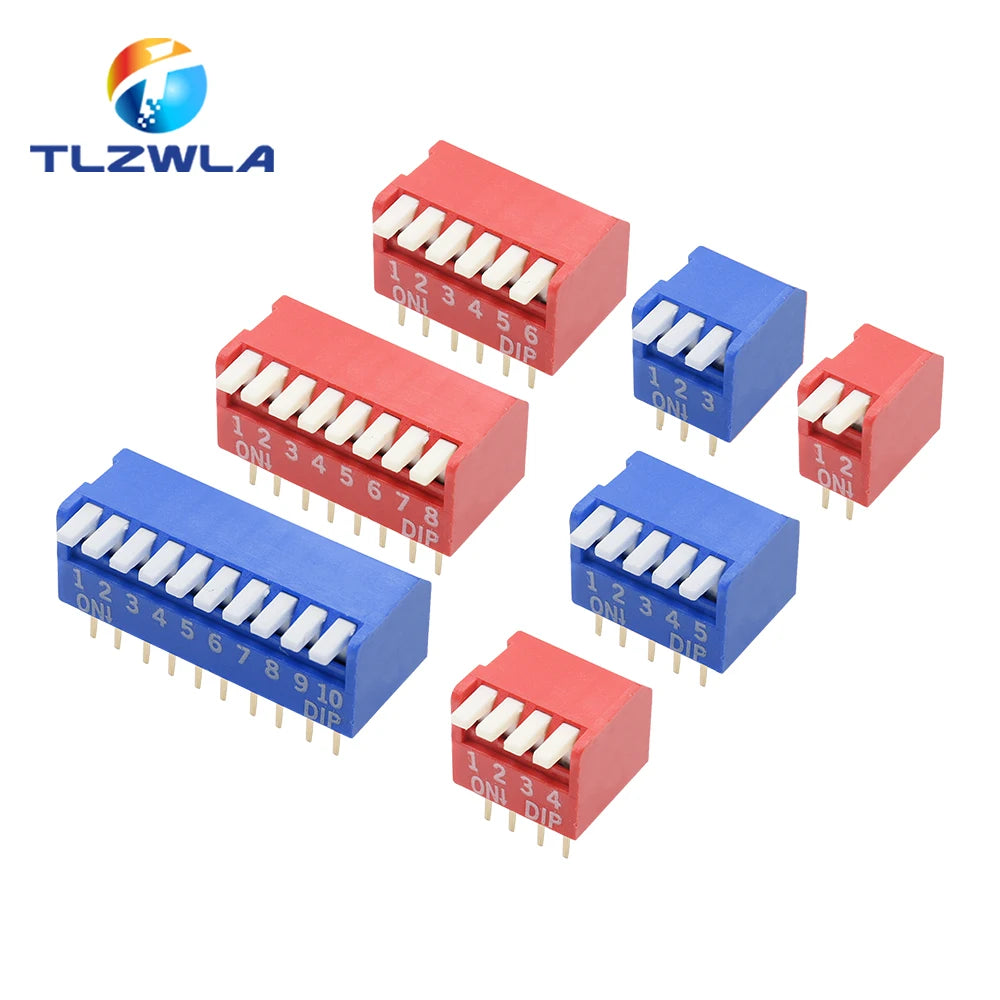 10PCS Slide Type Switch Module 1 2 3 4 5 6 7 8 9 10 12 Bit 2.54mm Position Way DIP Red Blue Pitch Toggle Switch Red Snap Switch