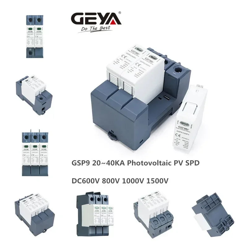 GEYA GSP9 DC Surge Protector PV SPD 600V 1000V 20KA 40KA SPD 2P 3P Surge Protective Device Lightning Protection