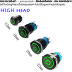 High Head 12/16/19/22mm Black Shell Car Dashboard Waterproof Metal Button Switch LED 12V/24V/220V Self-locking Fixed Momentary