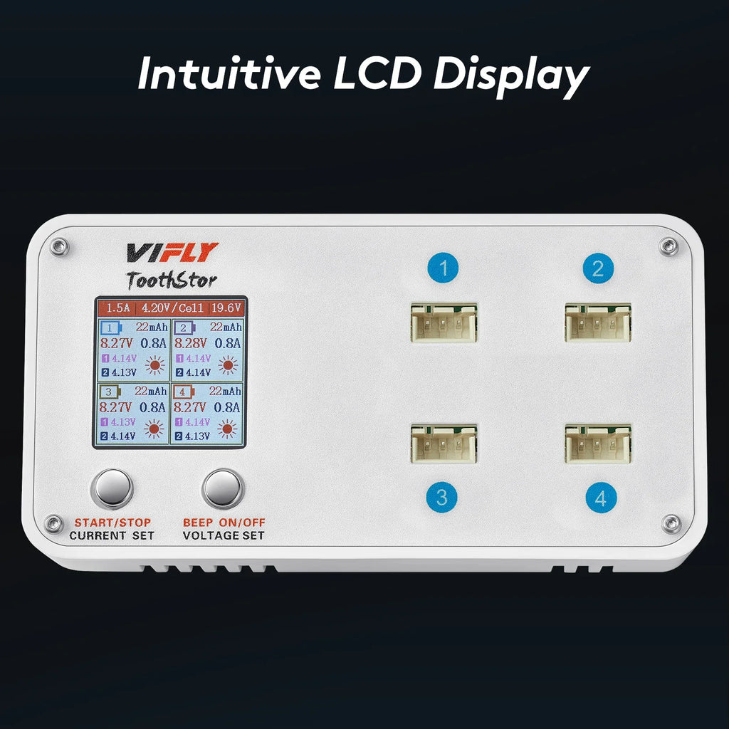 VIFLY ToothStor 4 Port 2S Balance Charger With Storage Mode LCD Display LiHV/LiPo Battery For RC FPV Freestyle Racing Drone